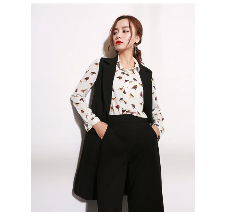 Autumn Winter New Women Black Vest Jacket Coat Korean Sleeveless Suit collar Long Overcoat Female Casual Jacket Clothing