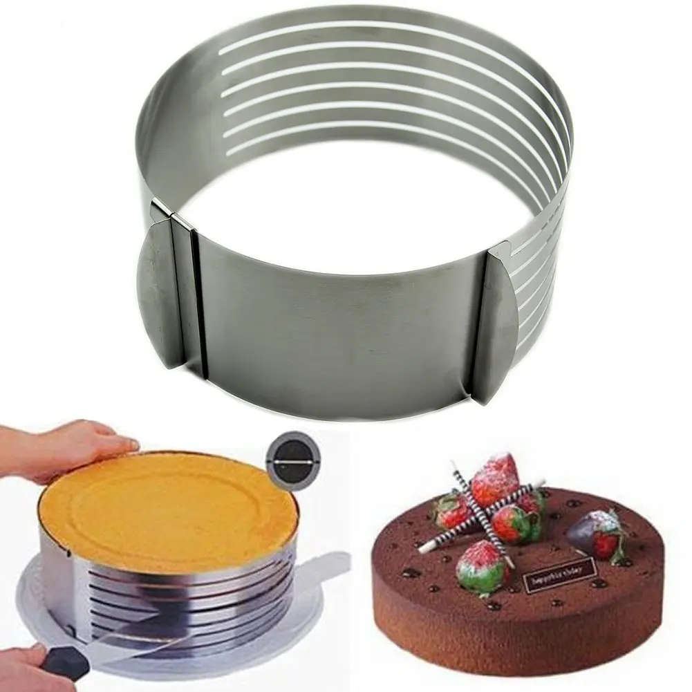 

Hot 16 -20cm Adjustable Stainless Scalable Mousse Cake Ring Layer Slicer Cutter mold Height 8.5 cm