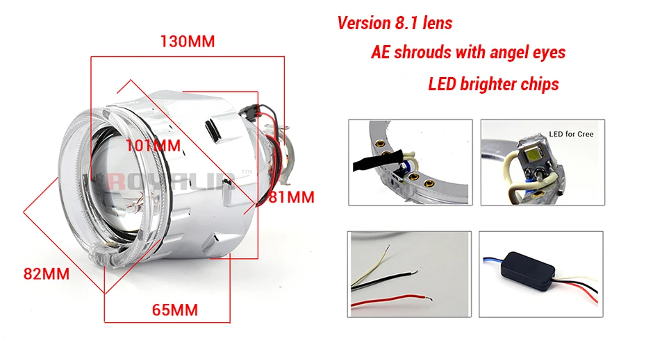 ROYALIN версия 8,1 мини би ксенон проектор светильник объектив H1 2,5 ''AE светодиодный ангельские глазки кожухи Белый Желтый Янтарный для DRL авто лампа