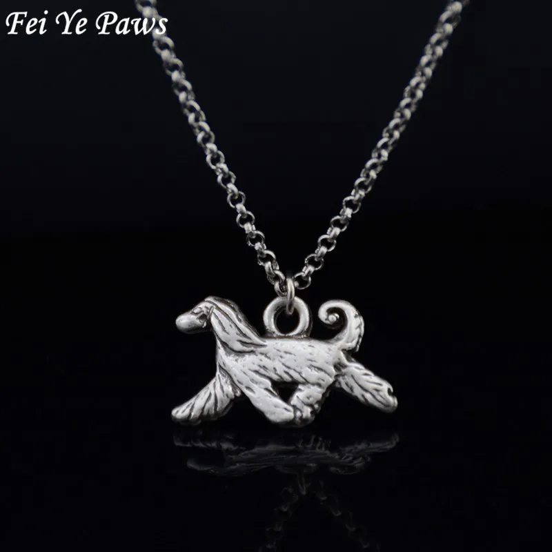 

Fei Ye Paws Retro Style 3D Vintage Silver Color Afghan Hound Pendant Necklace Long Chain Dog Charm Necklace Women Men Jewelry
