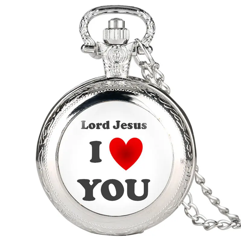 Винтаж карман часы с кварцевым механизмом I Love You Иисус серии Карманные часы цепочки и ожерелья Цепь Брелок часы часы на цепочке часы кулон