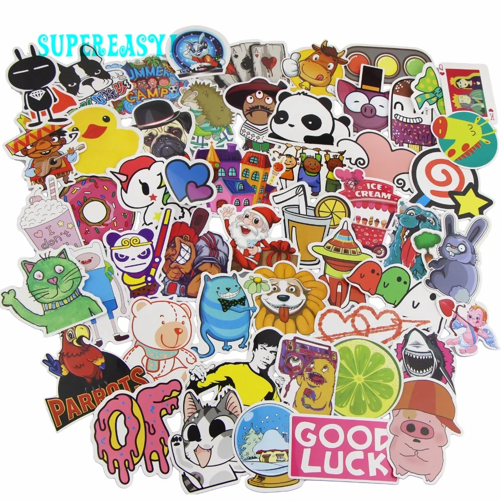 Acak 52 Pcs Lucu Kartun Stiker JDM Doodle Bagasi Laptop Motor Mobil