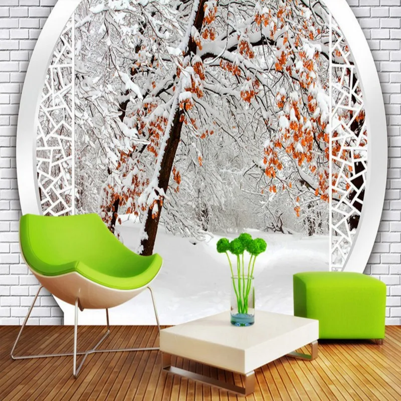 

Custom 3d mural wallpaper Winter forest snow landscape background wall 3D background painting wallpaper mural living room