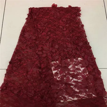 

Wholesale High Quality Latest Mesh African Lace Fabrics 2018 wine Textile Lace Fabric For Garment Dress with beads RF3-48