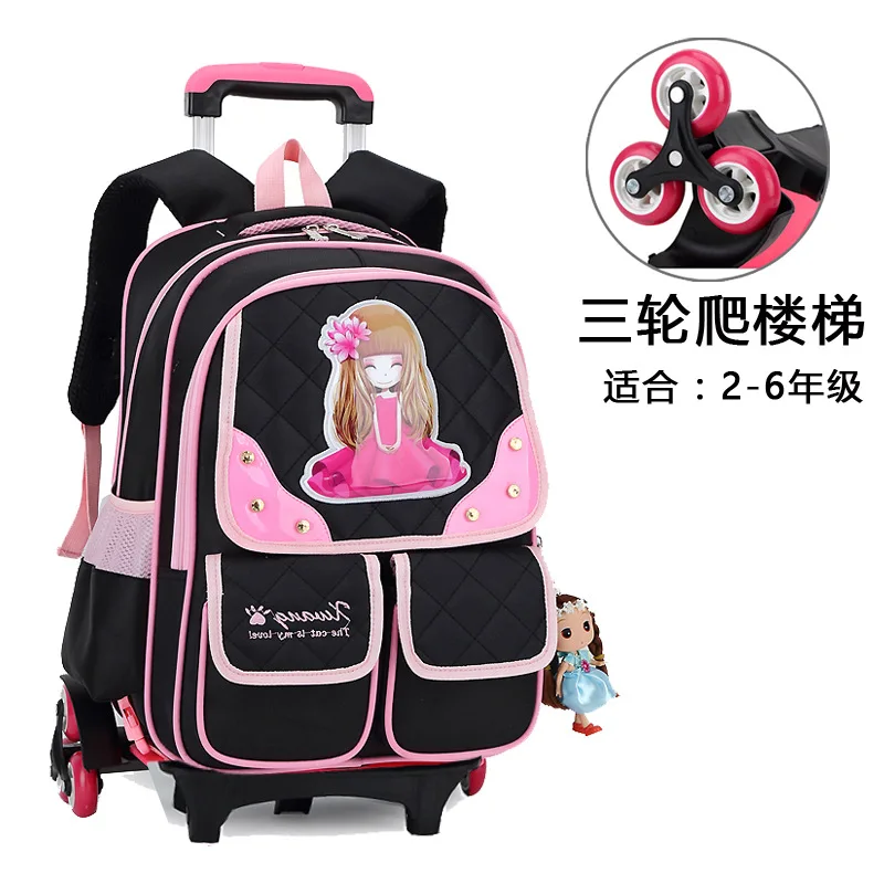 

Trolley Children scholbag 6 Wheels Princess backpack Girls Children School Bag Trolley school Backpack kids Gift Girls Removable