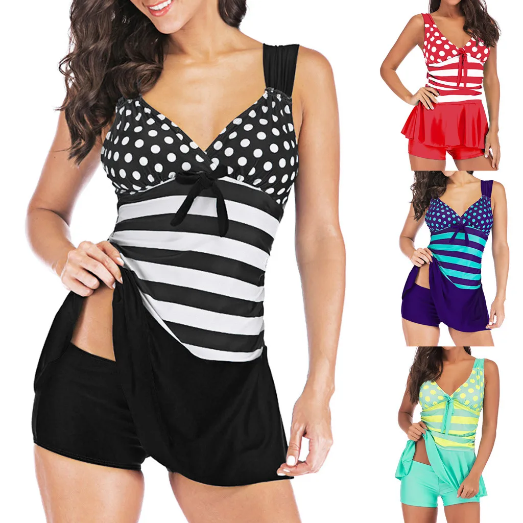 

2019 Swimwear Women Tankini Set Plus Size Two Piece Vintage Floral Swimsuit Push Up High Waist Sport Bathing Suit Beach Wear#3