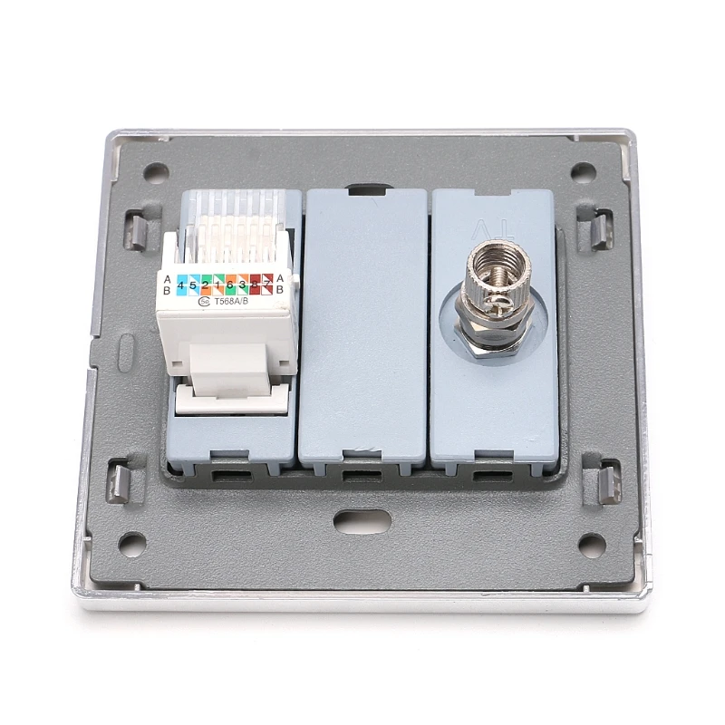 

RJ45 Wall Internet Socket With TV Outlet Stainless Steel Brushed Silver Panel