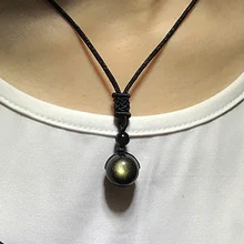 Natural Obsidian Beads Pendant Necklace Gold Cat Eye Transfer Good Luck Bead Pendant Polyester Rope Chain Jewelry For Women Men beautiful pendant pure manual sculpture green beads guanyin pendant bead string necklace collocation men s and women s style