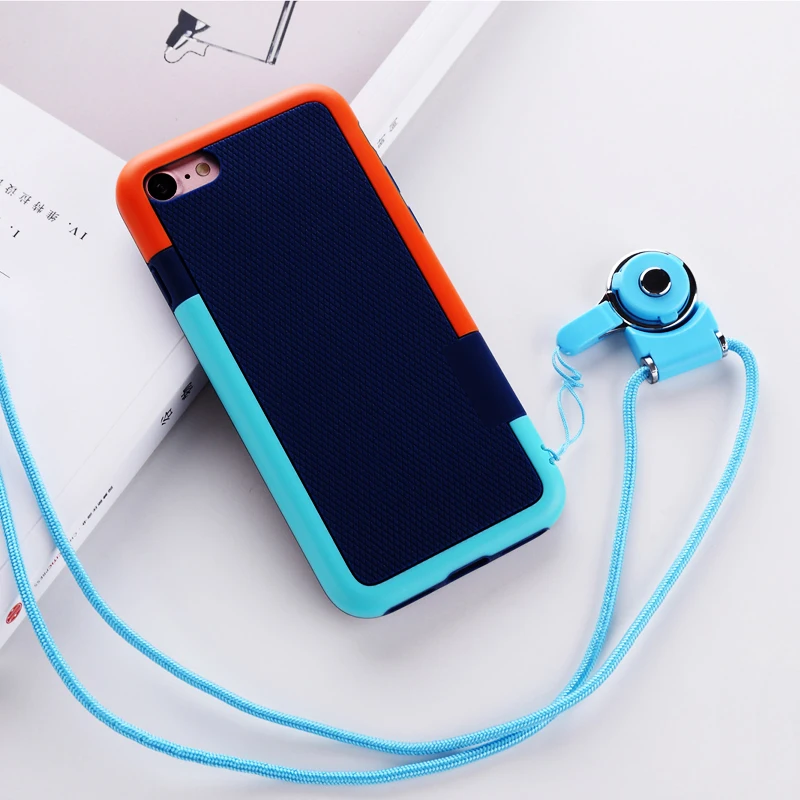 Simple Hybrid PC+ Silicone Anti-slip Shockproof Phone Cases for iPhone X XS MAX XR 8 7 6 6S Plus 5 5S SE Cover Matte Armor Case - Цвет: Dark Blue Lanyard