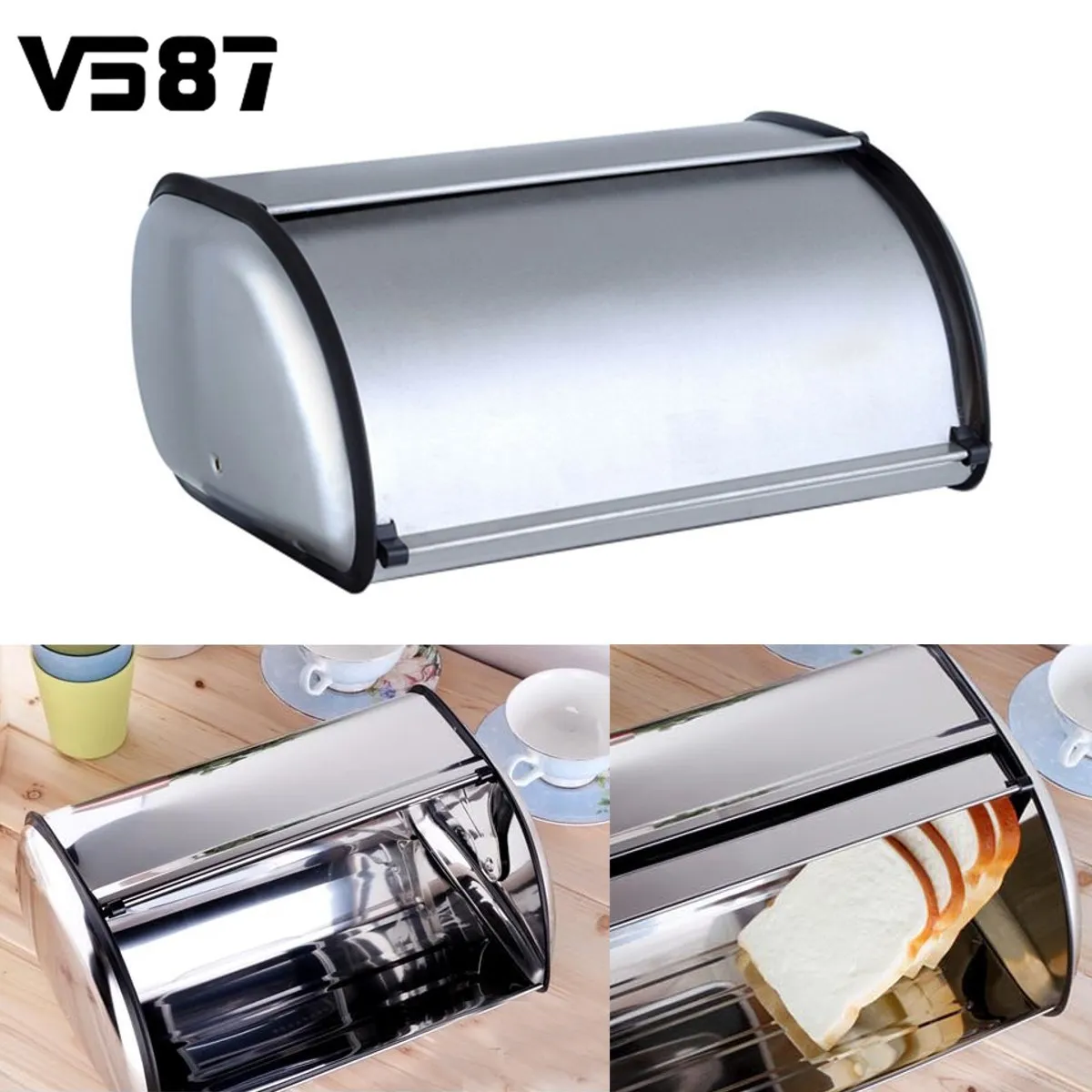 Roll Top Stainless Steel Bread Box Storage Bin Keeper Food Kitchen