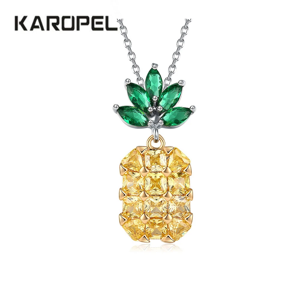 

Cubic Zirconia Fruit Pendant Necklace pineapple Shiny Chain Yellow Zircon Statement Necklace Pendant Birthday Gift