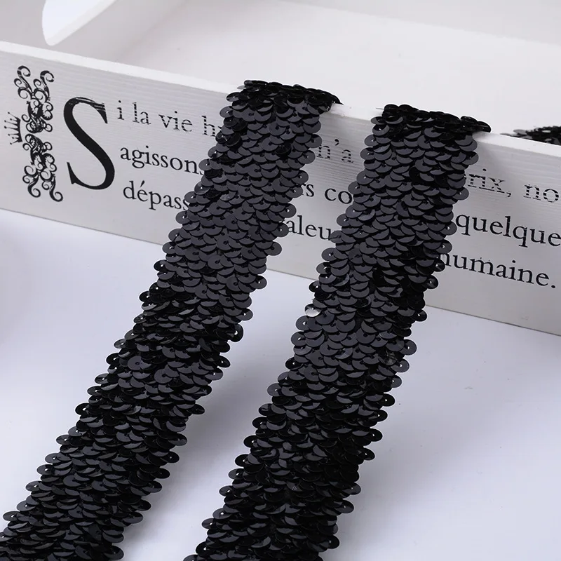 

Lace Sequin Black 3cm Stretch Fabric Elastic Lace Trim Ribbon Stretched Paillette DIY Sewing Headwear Clothing Accessories 1yard