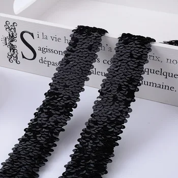 

Lace Sequin Black 3cm Stretch Fabric Elastic Lace Trim Ribbon Stretched Paillette DIY Sewing Headwear Clothing Accessories 1yard