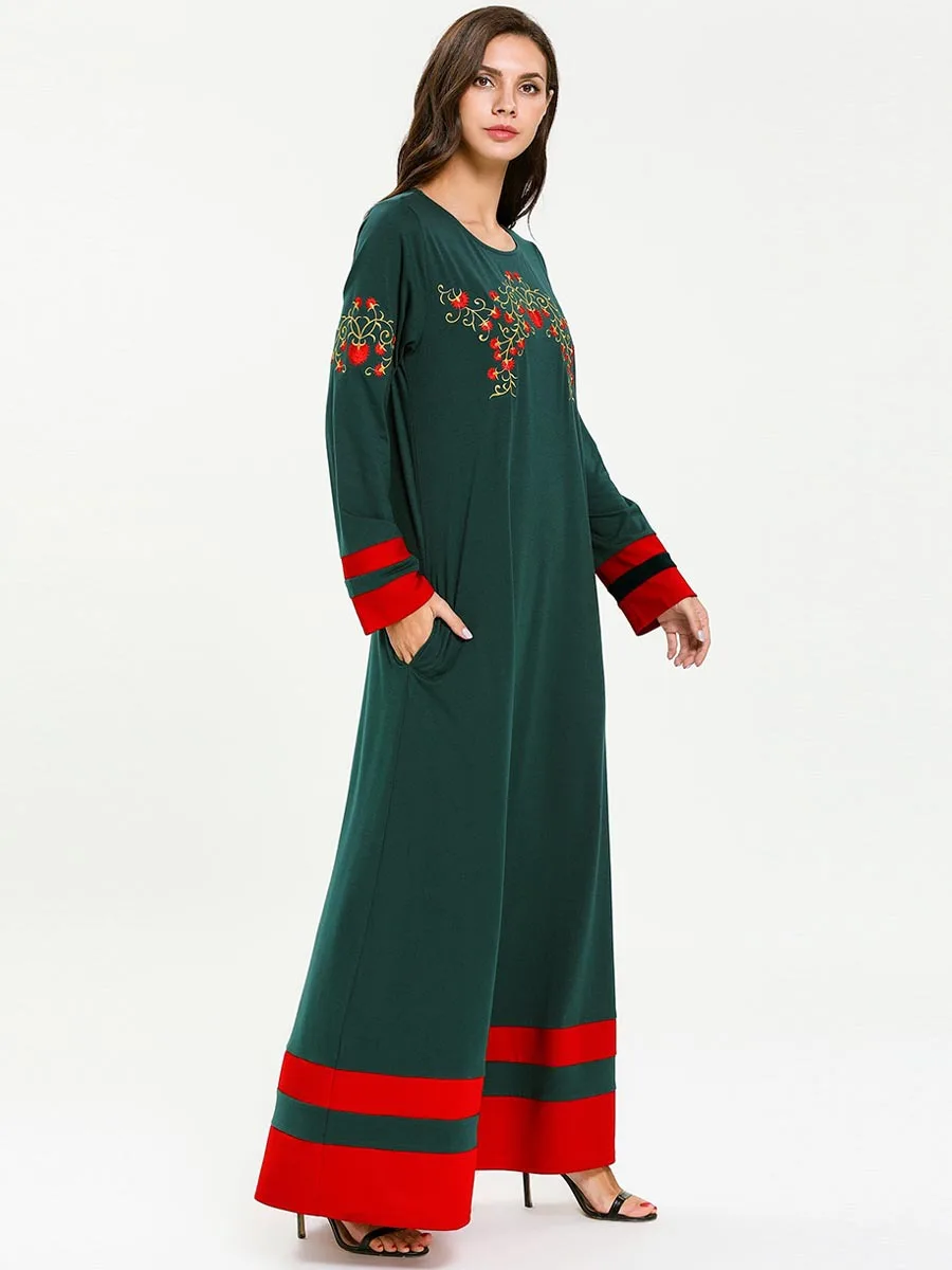 Дубай абайя халат Турецкая Турция Бангладеш платья Кафтан Марокканский Арабский исламский одежда вышивка зеленый мусульманское платье Макси