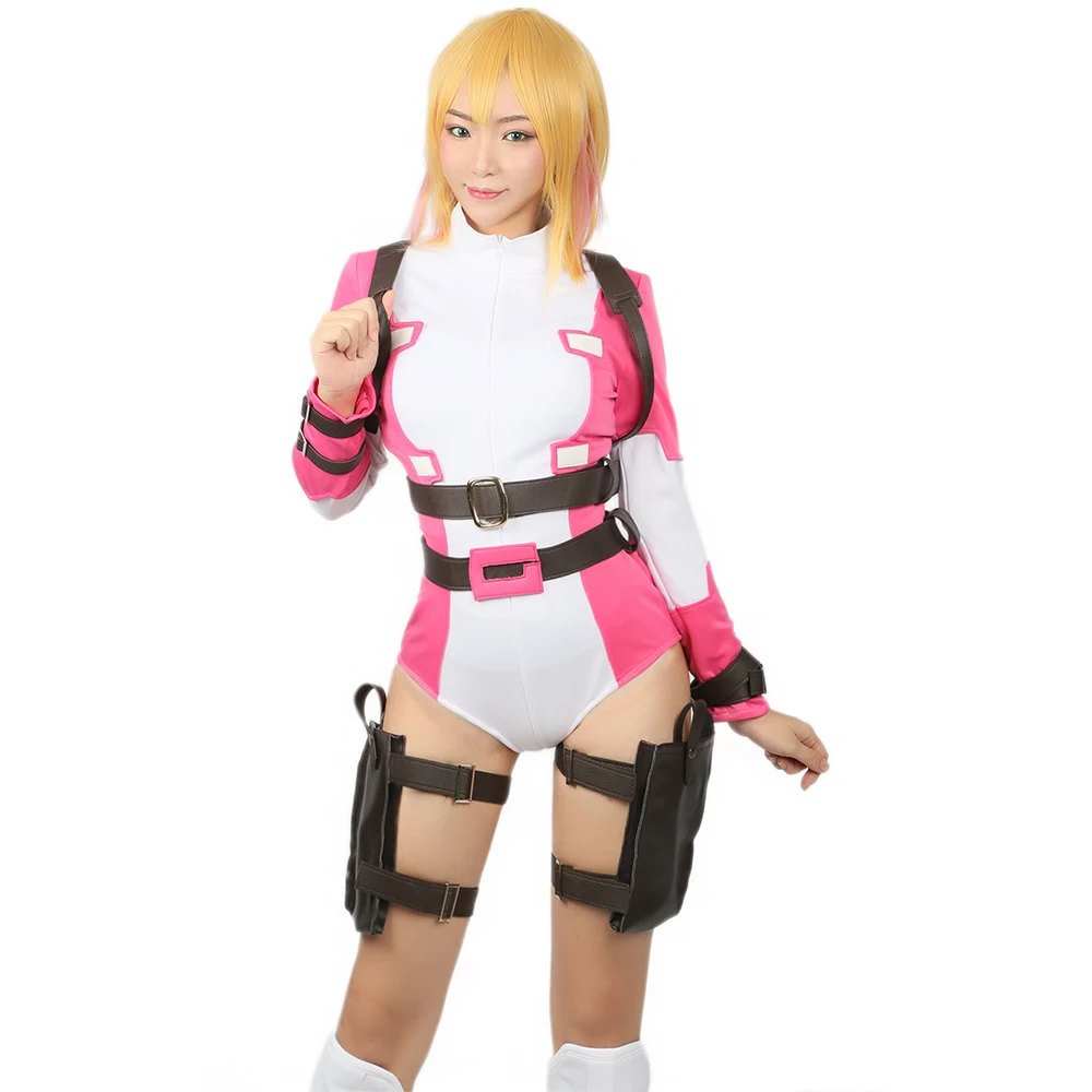 XCOSER Updated Gwenpool Costume Comic Gwen Poole Cosplay Lady Suit+shoes
