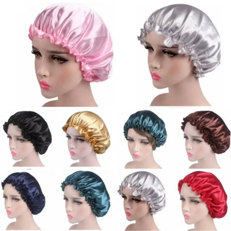 Silk Satin Night Sleep Cap Hair Care Beauty Bonnet Hat Head Cover Elastic Band