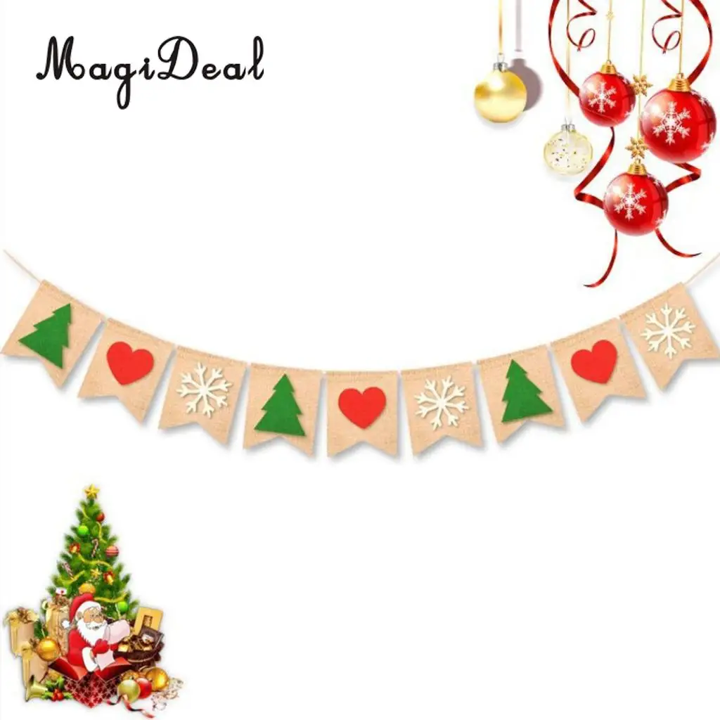 fityle Christmas Tree Heart Snowflake Burlap Linen Banner Garland Decoration Props