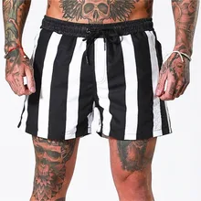 Летние мужские Новые прямые полосатые пляжные шорты мужские тренажеры для фитнеса бега дышащие тонкие спортивные брюки