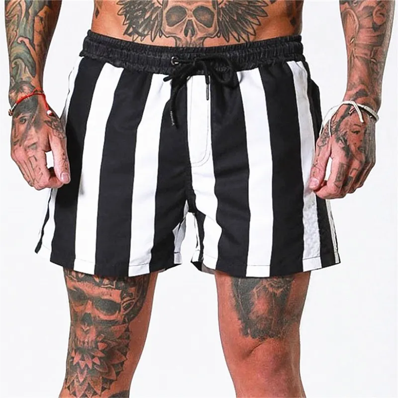 

2019 Summer Men New Straight Stripe Beach Casual Shorts Male Gyms Fitness Jogging Breathable Slim fit bodybuilding Sweatpants