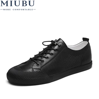 

MIUBU Leather Summer Mens Shoes Solid Color Male Flats Breathable Hollow Casual Italian Loafers Comfortable Driving Shoes