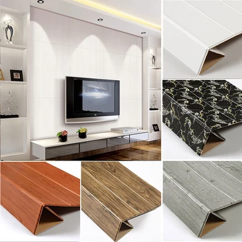 

Modern Self Adhesive 3D Foam Stripe Wood Wallpaper Sticker for Living Room Bedroom Waterproof Grey Wall Paper Home Decor