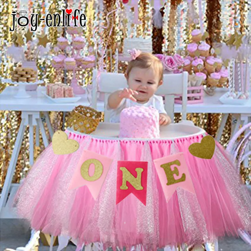 

JOY-ENLIFE 1set Baby Shower Decor "ONE" Garland Banner Baby First Birthday Blue/Pink Banner Girl Boy 1st Bithday Party Supplies