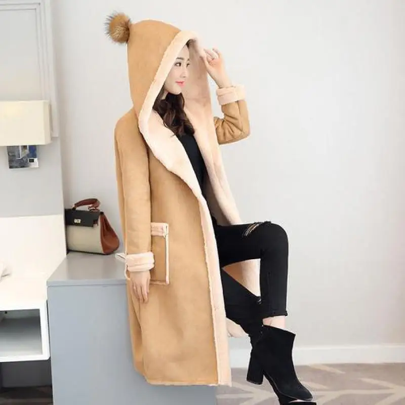 Winter Women Fashion Faux Suede Jacket 2018 New Longs Sleeve Hooded Medium Long Coat Solid Wool Keep Warm Loose Ladies Jackets Winter Women Fashion Faux Suede Jacket 2018 New Longs Sleeve Hooded Medium Long Coat Solid Wool Keep Warm Loose Ladies Jackets