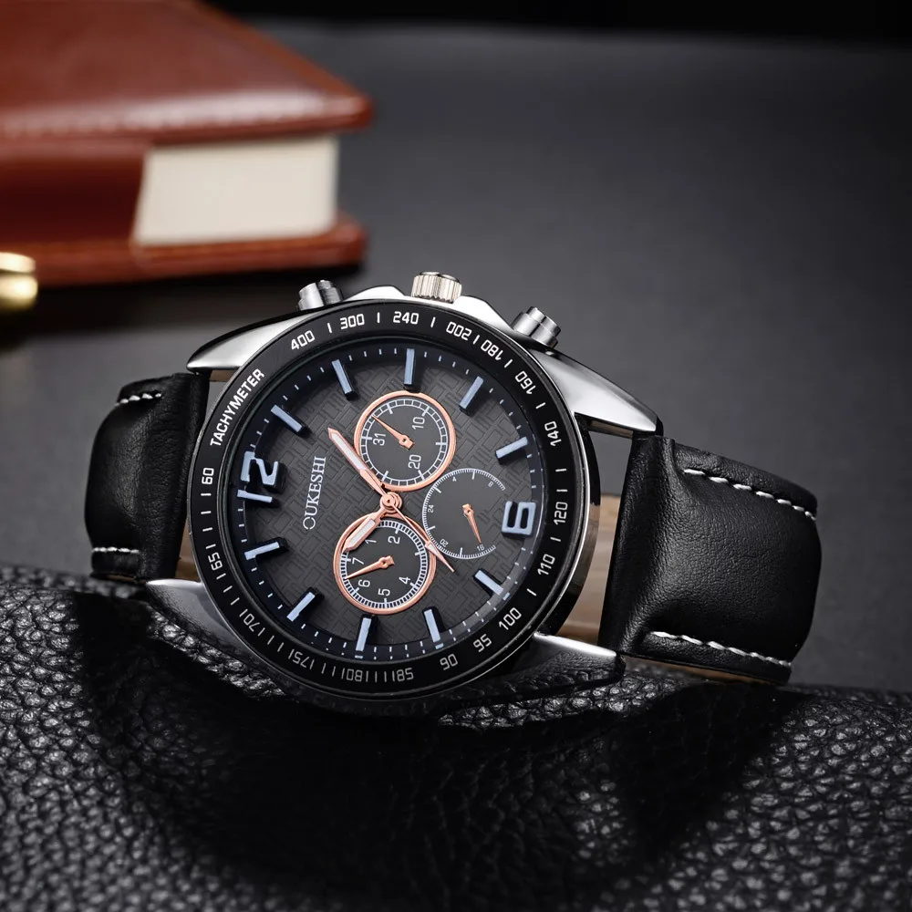 

Pin Buckle Clasp Type Men Luxury Stainless Steel Quartz Military Sport Leather Band Dial Wrist Watch Dropshipping