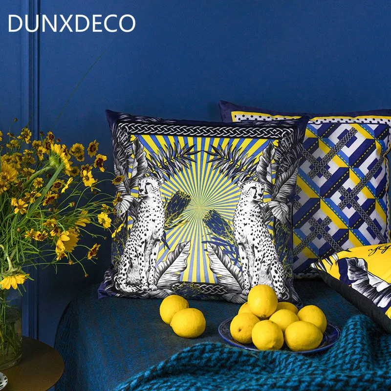 

DUNXDECO Cushion Cover Soft Decorative Pillow Case Tropical Animal Leopard Peacock Geometric Luxury Artistic Modern Room Coussin