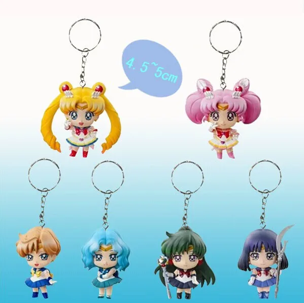 

Sailor Moon set of 6pcs figure PVC Unisex Key Chain anime cartoon fashion Keychains keyring ornament pendant gift new