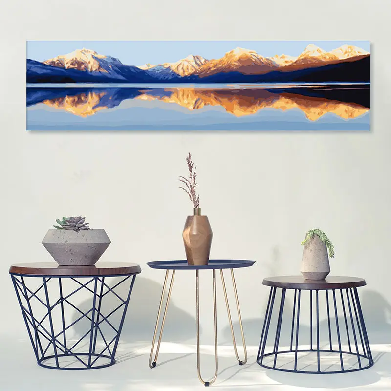 

DIY Oil paintings mountains and lake still water reflected the mountains digital paint by numbers modular paintings on the wall