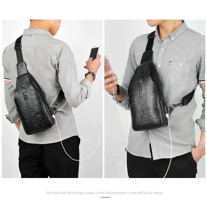 Мужская кожаная нагрудная сумка с крокодиловым узором, модная сумка через плечо, двойная сумка на молнии, мужские сумки на плечо, Мужская нагрудная поясная сумка