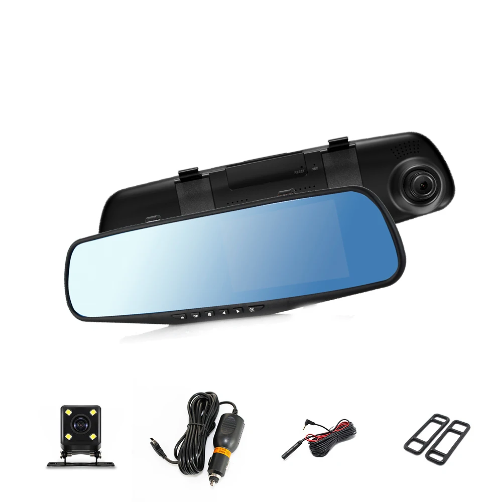 

POPNOW Car Dvr Camera Led Lights Blue Rearview Mirror FHD 1080P Night Vision Video Recorder Dual Lens Auto Registrator Dash Cam