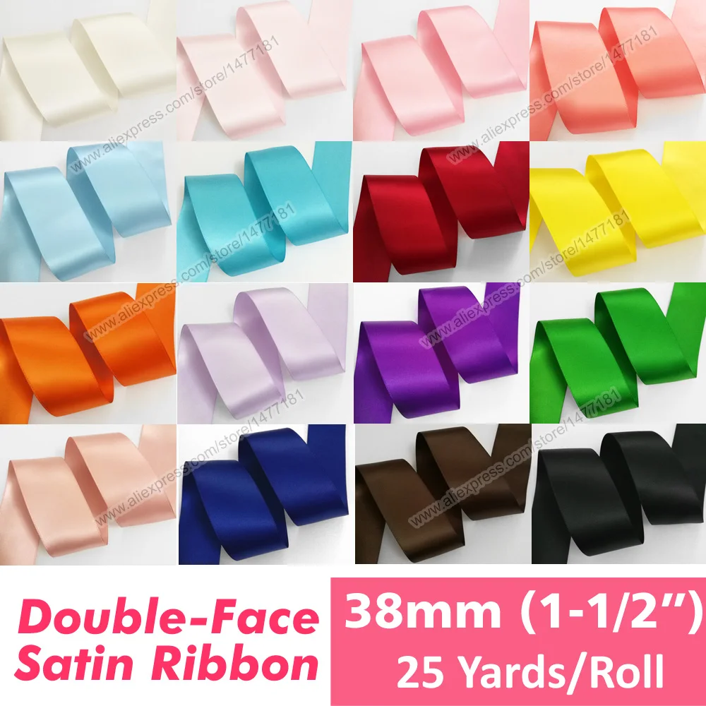 

(25 Yards) High Quality 38mm Double Face Satin Ribbon Tape 100% Polyester Double Sided Ribbon Wedding DIY Crafts Sewing