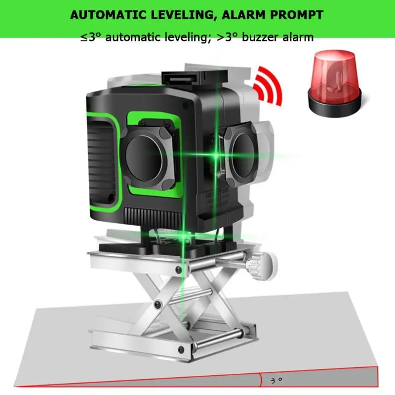 12 Lines 532nm Green Light Laser Level with Bracket Rays 3D IP54 Laser Level Self-Leveling 360 Degree Level Instrument