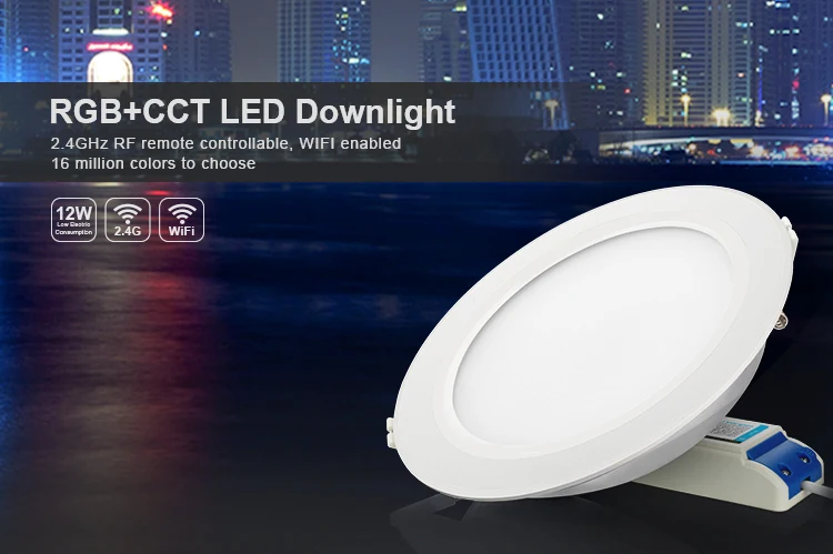 FUT066 12W Milight RGB+CCT LED Downlight AC86-265V Led panel light Round dimmable&ampFUT092 2.4GHz 4 Zone Remote Controller | Лампы и