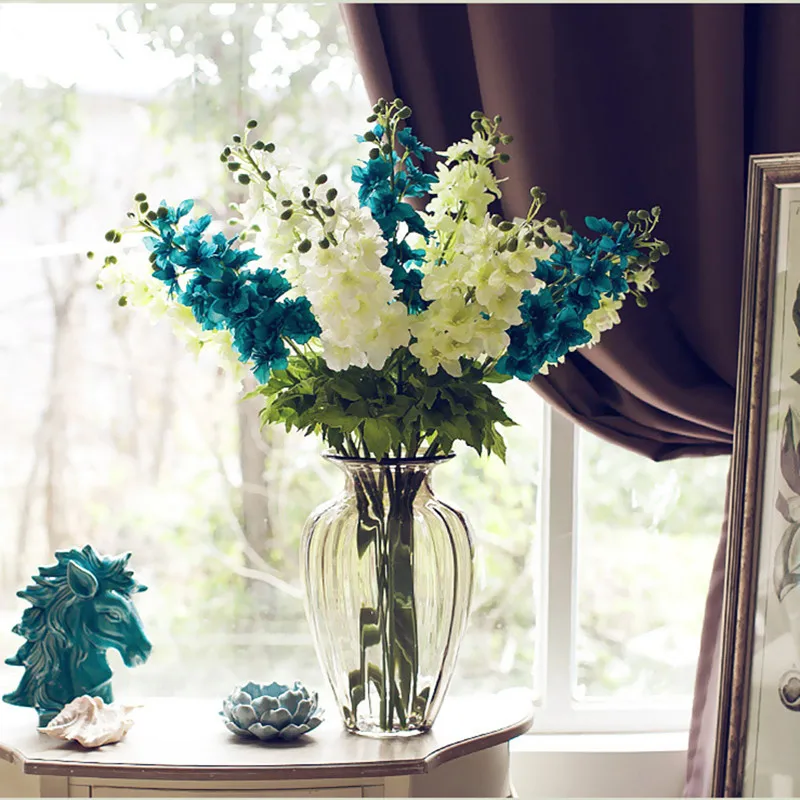 Синий дельфиний-искусственный цветок, искусственные шелковые цветы, свадебный цветок, домашний декоративный банкет, гиацинт