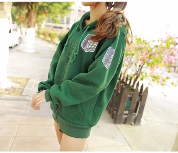 2 Colors Anime Attack on Titan Unisex Cosplay Costume Green/Black Hoodie Scouting Legion Hooded Jacket -
