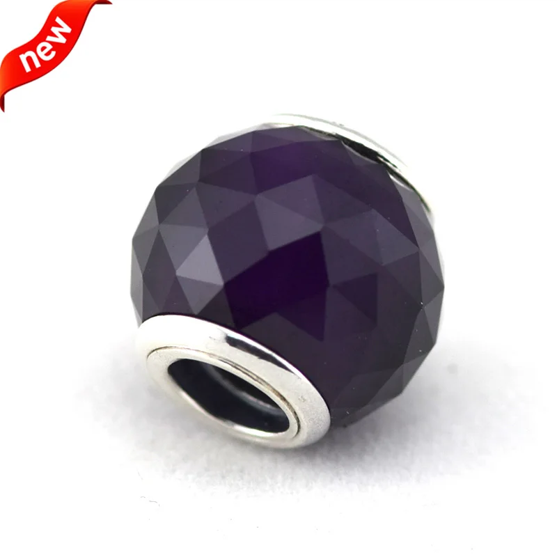 

Fits Pandora Charms Bracelets Geometric Facets Beads With Royal Purple Crystal 100% 925 Sterling Silver Jewelry Free Shipping