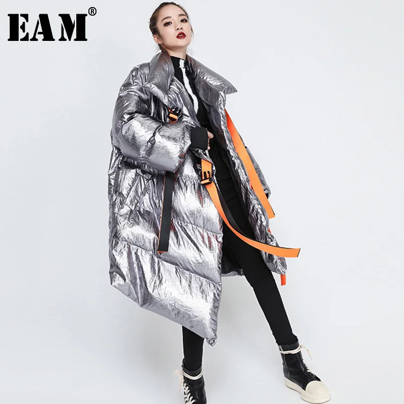 

[EAM] 2019 New Spring Keep Warm Thick Full Sleeve Turtleneck Collar Irregular Women Fashion Tide Long Down Jacket JI22301
