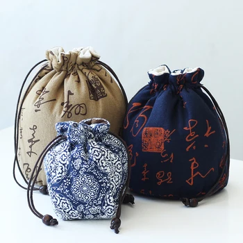 

Handmade Portable Cloth Tea set Storage Bag Thicken Chinese style Drawstring Cotton Travel Bag Linen Tea pot Tea Cup Jewelry Bag