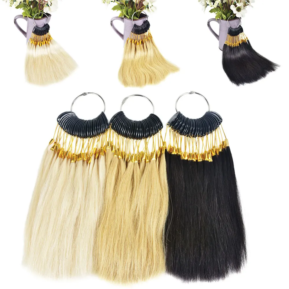 

Hot sale 90pcs/set 100% Human Virgin Hair Color Rings Salon Hair Dyeing Sample Real Hair Extensions Can Be Dye And Color
