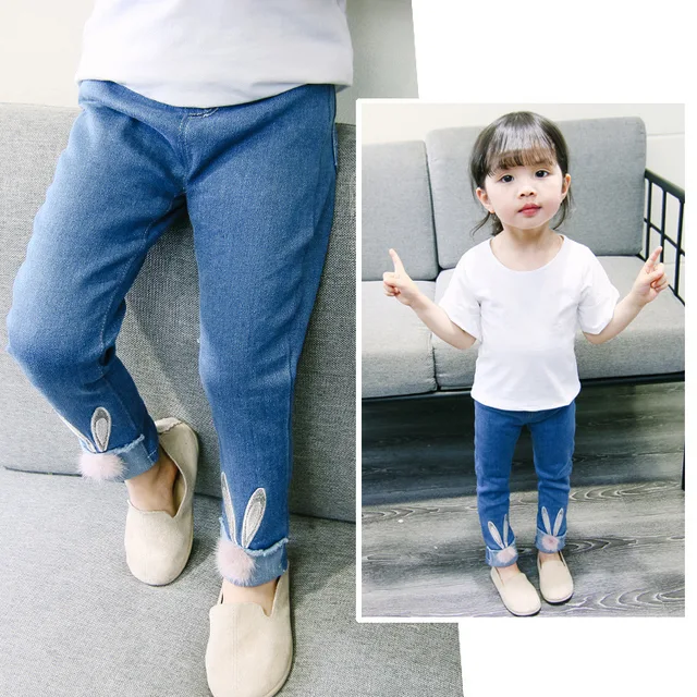2018 New Autumn Girl Cartoon Jeans Kids Skinny Jeans Children Girl Pencil Pants Rabbit Trousers Baby Girl Jeans 2-6Y
