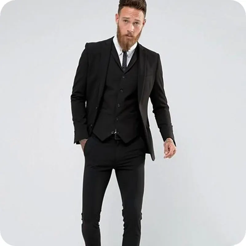 

Latest Coat Pant Designs Black Costume Homme Mariage 3Piece Slim Fit Groom Tuxedo Man Blazer Terno Masculio Men Wedding Suits