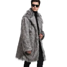 Lanshifei/Роскошная зимняя мужская длинная куртка из искусственного меха, теплая Толстая куртка с искусственным лисьим мехом, контрастная цветная меховая верхняя одежда, повседневная длинная Меховая куртка