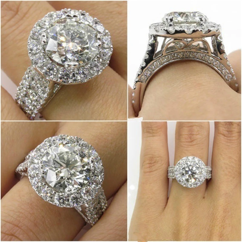 14K кольца со стразами из белого золота для женщин Bizuteria Anillos Bague Jaune кольцо