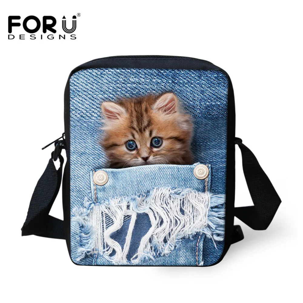 

FORUDESIGNS Women Messenger Bags Kawaii Cat Messenger Bags 3D Animal Printing Shoulder Bag High Designer Crossbody Bag for Girls