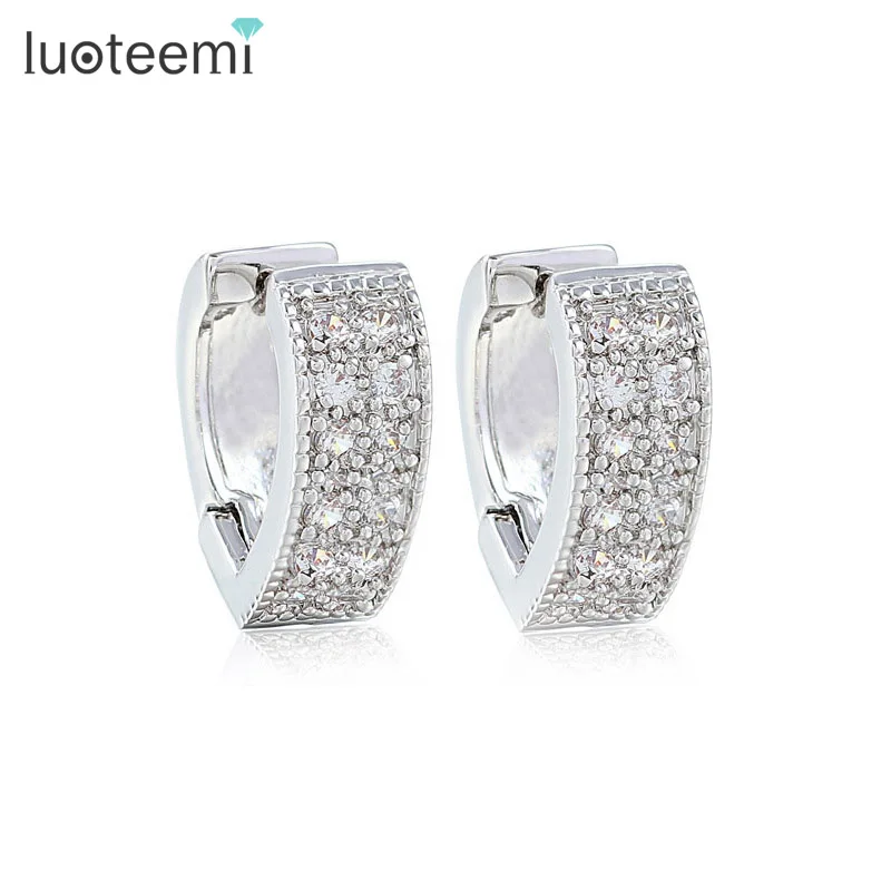 

LUOTEEMI Unique Style Heart Shaped White Gold-Color AAA Tiny Cubic Zirconia Stone Bridal Earrings for Women Wedding Jewelry
