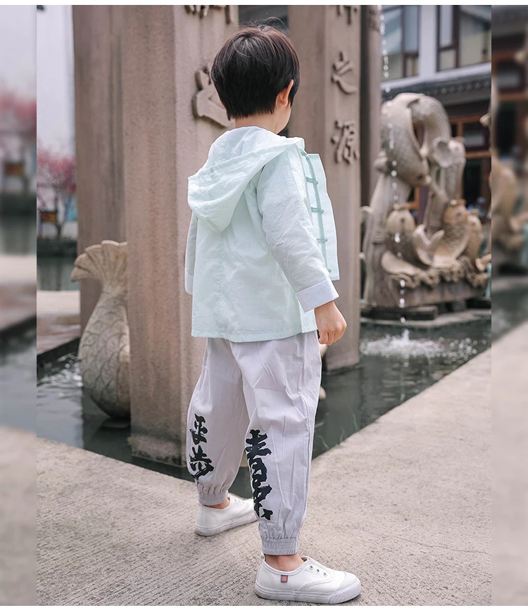 Костюмы для традиционного китайского танца Костюм ханьфу династии Тан Цин для мальчиков Детский летний топ и штаны Национальный CostumeDQS1662