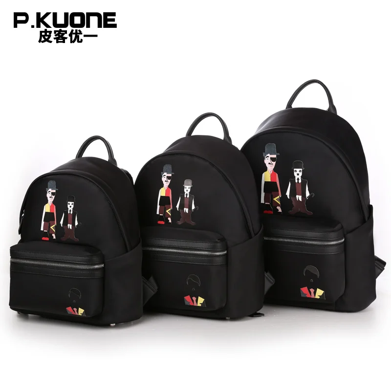 

P.KUONE Brand Luxury Men Genuine Leather Backpack Soft For Teenage Boy Back Pack Travel Rucksack Book Ipad School Bag Black